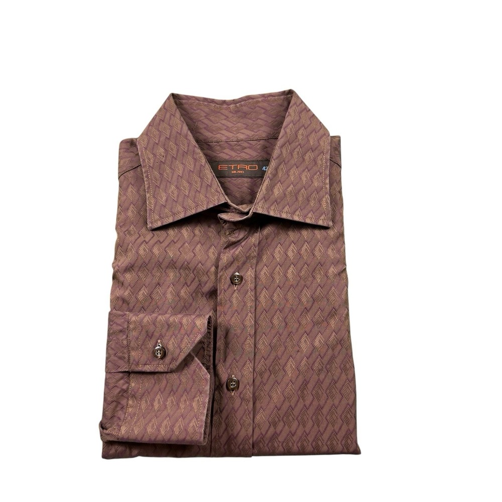 Etro Milano Purple Maroon L/S Cotton Men’s Button Front Size 42 Italy